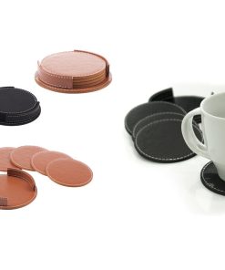 4'lü Set Suni Deri Bardak Altlığı - Taba