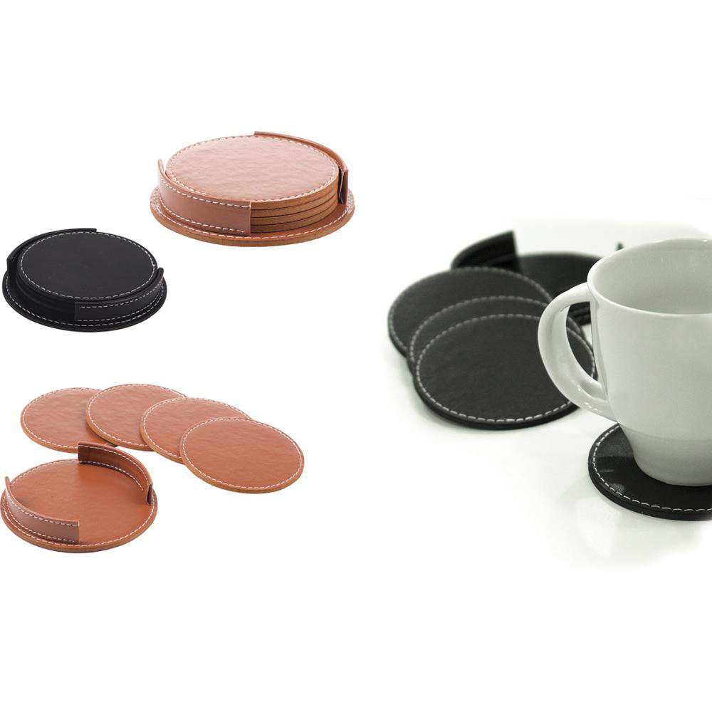 4'lü Set Suni Deri Bardak Altlığı - Taba