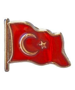 Türk Bayrağı Mineli Yaka Rozeti (İğneli) - Altın