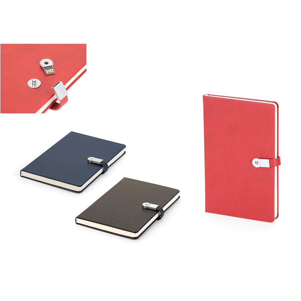 Termoderi Kapaklı USB'li Defter ( 13 x 21 cm ) - Lacivert