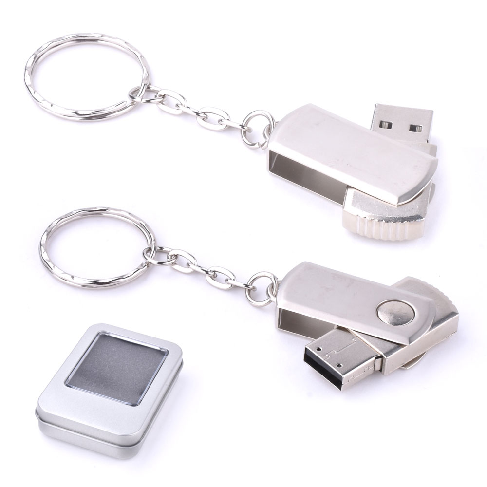 16 GB Döner Kapaklı Metal Anahtarlık USB Bellek - Gümüş / 16 GB