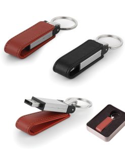 16 GB Deri Metal Anahtarlık USB Bellek - Siyah / 16 GB