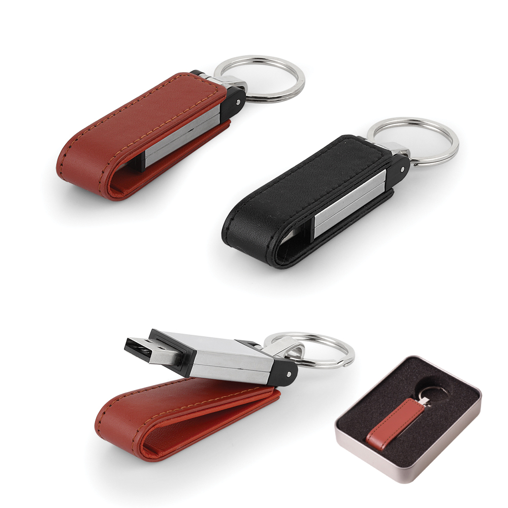 16 GB Deri Metal Anahtarlık USB Bellek - Taba / 16 GB