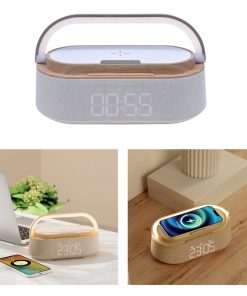 5’i 1 Arada Bluetooth Hoparlör, Kablosuz Şarj, Saat, Telefon Standı, Masa Lambası - Bambu