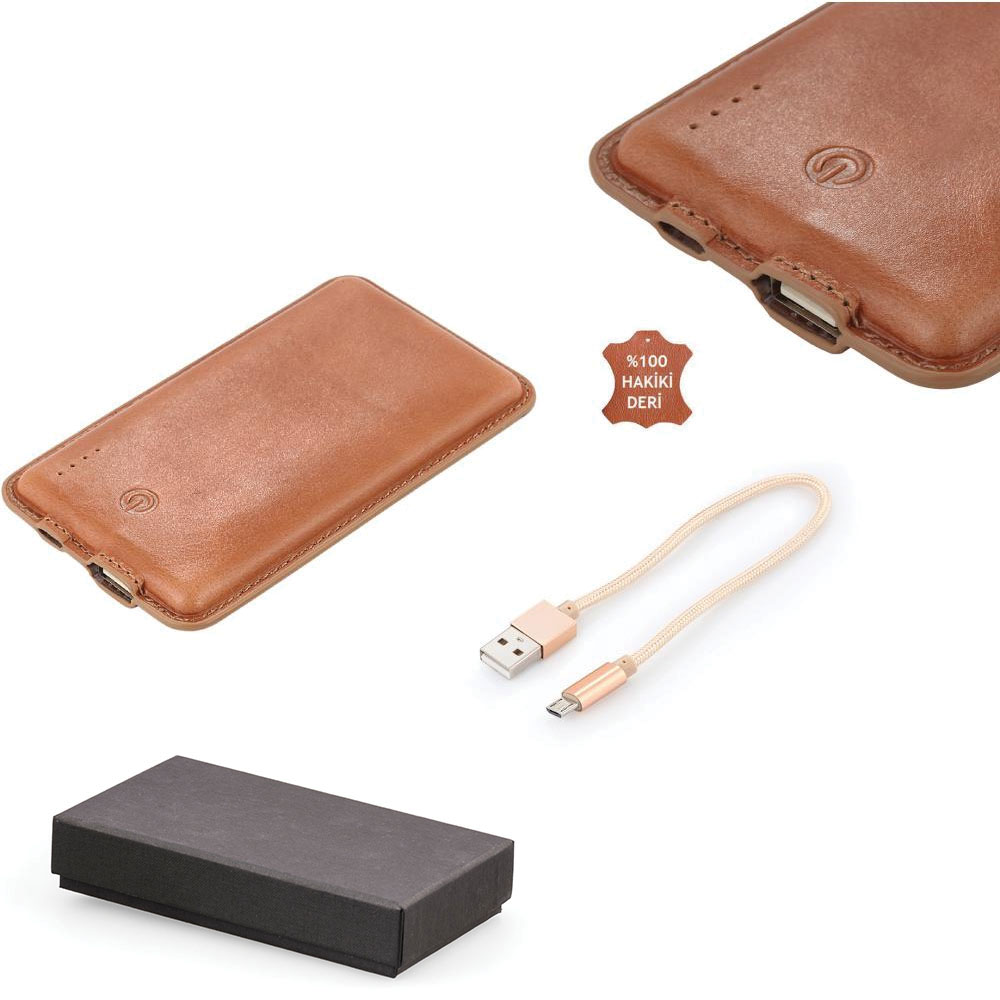 8000 mAh Power Bank Mobil Şarj Cihazı - Taba